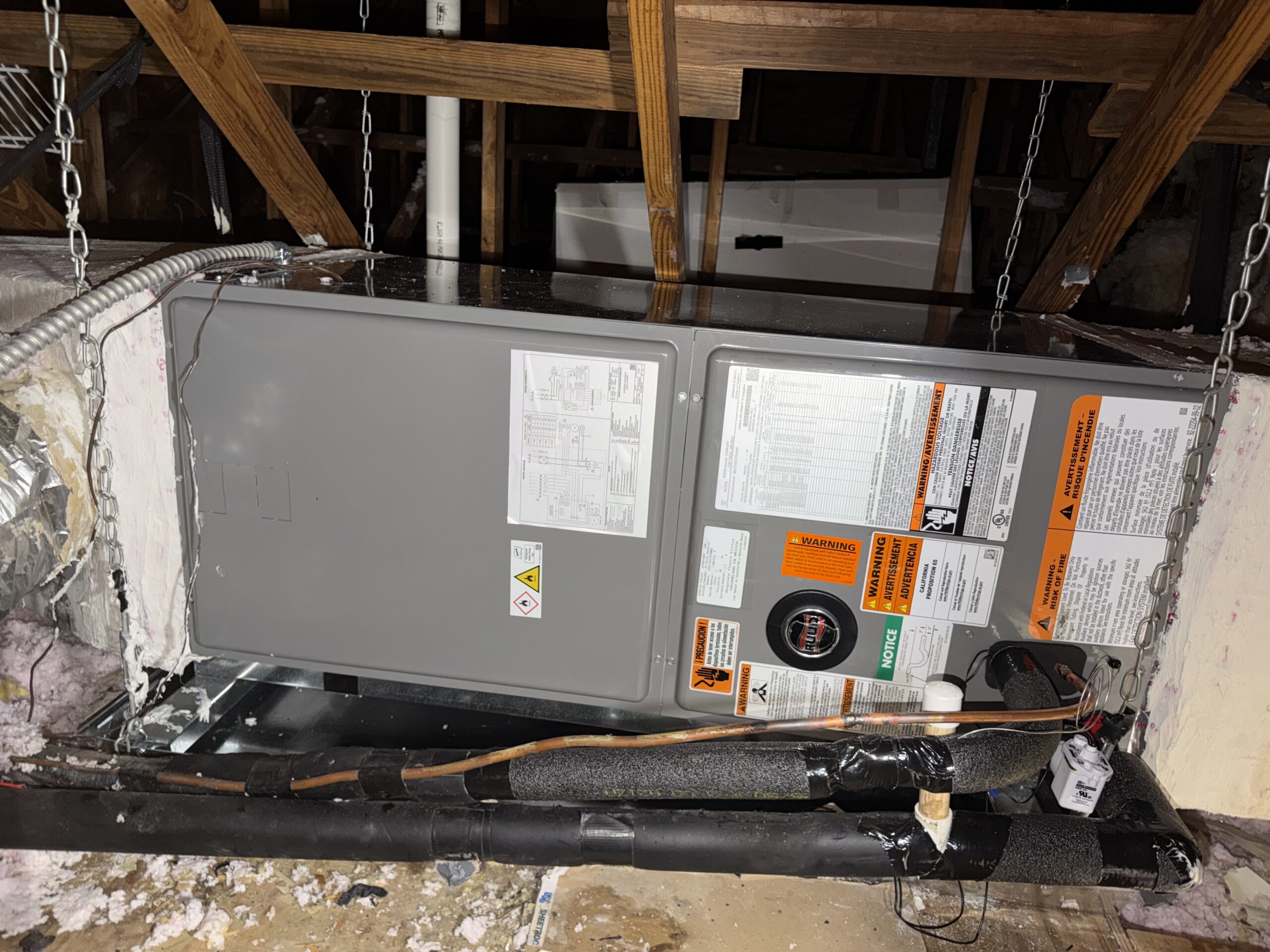 New Ruud air handler installed in attic by Prime Air